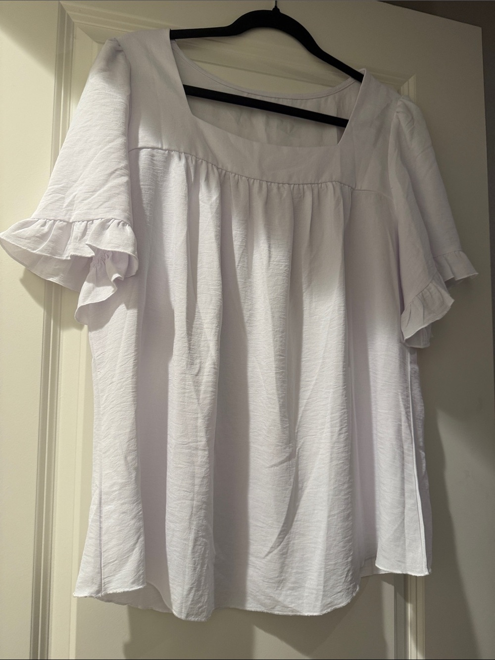 Women's White Ruffle Sleeve Square Neck Top